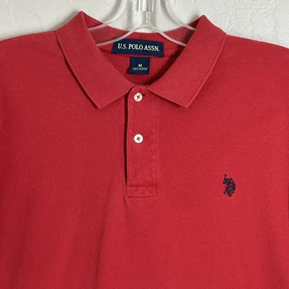 US Polo Assoc Shirt Men M Red Cotton Short Sleeve Collared Pullover